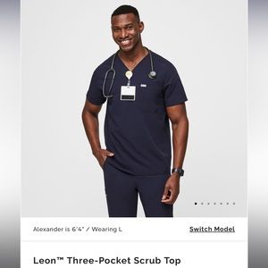 Navy Blue Leon Three Pocket Scrub Top